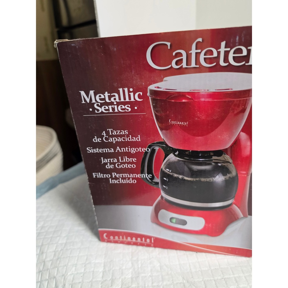 Continental Electric Metallic Series 4 Cup Coffee Maker Red CM43655 New - Picture 4 of 6